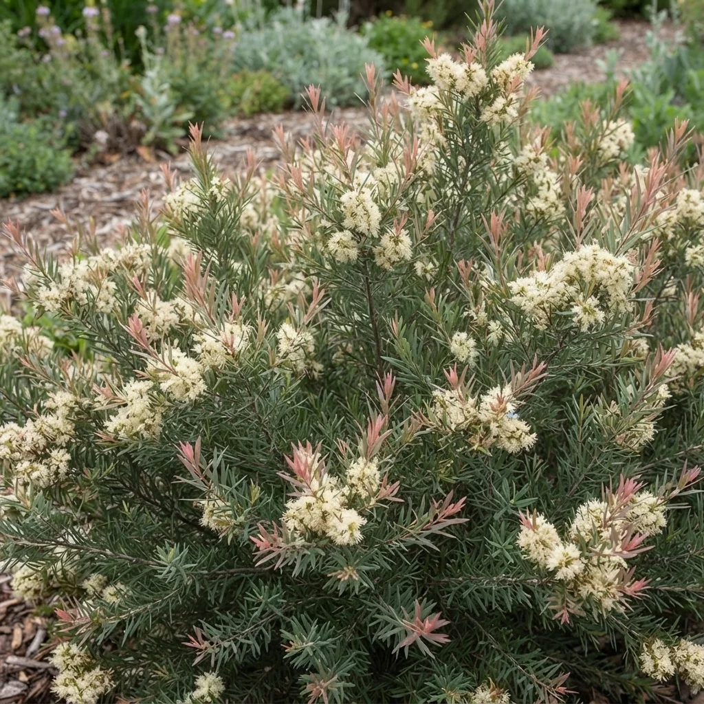 Claret Tops Honey Myrtle, Narrow-leaved Paperbark, Snow-in-summer